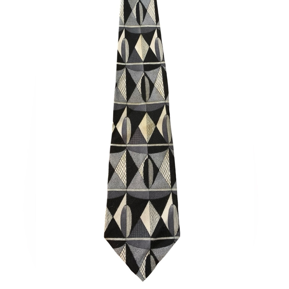 Emilio Rusconi vintage 100% silk tie. Black and white pattern.  Excellent item.